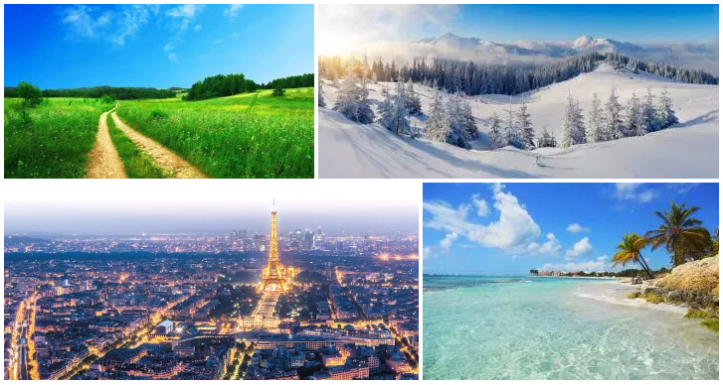 ville campagne montagne plage